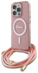 Guess GUHMP16LHCTSGNSP Crossbody Cord Script MagSafe Aizsargapvalks priek&scaron; iPhone 16 Pro 6.3" / rozā