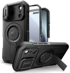Tech-Protect Kevlar Magsafe telefono dėklas su stovu ir MagSafe palaikymu, skirtas Apple iPhone 17 Pro Max, juodas