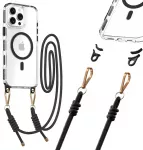 Tel Protect Strap Clear telefono dėklas iPhone 15 skaidrus juodas