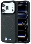 BMW M Kevlar Case Red Print Ring Metal Logo MagSafe Aizsargapvalks priek&scaron; iPhone 18 Pro Max / 17 Pro Max / melns