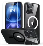 ESR Classic Hybrid Kickstand Halolock MagSafe Case Set + Tempered Glass for iPhone 16 - Black