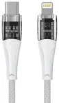 Qualo QTCN-CL-00 Transparent Nylon Kabelis USB-C &ndash; Lightning / 12W / 1.5m / balts