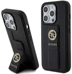 Guess GUHCP15XPGSSADK Grip Stand 4G Saffiano Strass Aizsargapvalks priek&scaron; iPhone 15 Pro Max 6.7" / melns