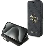 Guess GUBKP15L4GMGGR book 4G Metal Logo Aizsargapvalks priek&scaron; iPhone 15 Pro 6.1" / pelēks