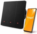 Qoltec Smart 3-Gang Light Switch | Wi-Fi | Timer| Tuya | Smart life | Black