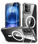 ESR Classic Hybrid Kickstand Halolock MagSafe Case Set + Tempered Glass for iPhone 16 PLUS - Clear