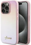 Guess GUHCP15XPSAIRSP Saffiano Iridescent Script Aizsargapvalks priek&scaron; iPhone 15 Pro Max 6.7" / rozā