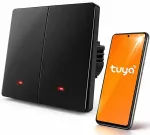 Qoltec Smart 2-Gang Light Switch | Wi-Fi | Timer | Tuya | Smart life | Black