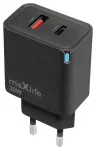 Maxlife MXTC-09-30AC kelioninis įkroviklis | 30W | PD, QC, GaN | USB-A, USB-C | juodas