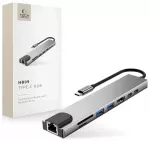 Tech-Protect HB09 8-in-1 &scaron;akotuvas USB-C į USB 3.0 | USB-C | HDMI | SD | microSD | RJ45 | 100W | pilkas