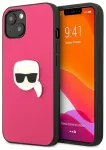 Karl Lagerfeld KLHCP13SPKMP Leather Ikonik Karl`s Head Metal Aizsargapvalks priek&scaron; iPhone 13 mini 5,4" / rozā