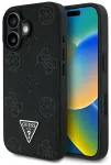 Case Guess Grained Hot Stamp Peony Triangle Logo MagSafe Aizsargapvalks priek&scaron; iPhone 16 / melns