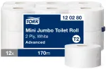 Tualetes papīrs Tork 120280 Advanced Jumbo Mini T2, balts, 2 slāņi, 170 m, 850 lapas, 12 ruļļi