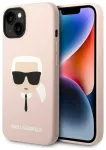 Karl Lagerfeld KLHCP14MSLKHLP Silicone Karl`s Head Aizsargapvalks priek&scaron; iPhone 14 Plus / 15 Plus 6,7" / rozā