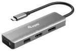 Adapteris USB-C->HDMI/DP/VGA/USB2.0 4K/60Hz 0,15m aliuminis