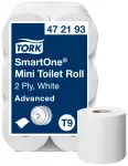 Tualetinis popierius Tork Smart One Mini T9 (472193), baltos spalvos, 2 sluoksniai, 620 lapelių, 111,6 m