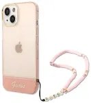 Guess GUHCP14MHGCOHP Translucent Pearl Strap Aizsargapvalks priek&scaron; iPhone 14 Plus/15 Plus 6.7" / rozā