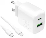 Puro PROLITE kelioninis įkroviklis | 25W | USB-A, USB-C | su USB-C į USB-C laidu komplekte | baltas