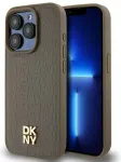 DKNY DKHMP14XPSHRPSW iPhone 14 Pro Max 6.7" rudas|brown kietas dėklas Leather Pattern Metal Logo MagSafe
