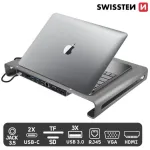 Swissten Daudzfunkcionāla USB-C Klēpjdatora dokstacija / HDMI / USB 3.0 / 2x USB-C / RJ45 / SD / Micro SD / VGA / Audio