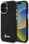 Guess GUHCP16MSMBSLK Silicone Script Metal Logo & Frame Aizsargapvalks priek&scaron; iPhone 16 Plus 6.7" / melns