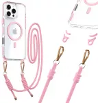 Tel Protect Strap Clear telefono dėklas iPhone 16 Pro rožinis
