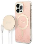 Rinkinys Guess GUBPP13XH4EACSP Case+ Charger iPhone 13 Pro Max rožinis | pink hard case 4G Print MagSafe
