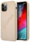 Guess GUHCP12LRSAVSLG Saffiano Vintage Script Aizsargapvalks priek&scaron; iPhone 12 Pro Max 6,7" / zelta