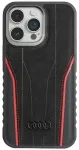 Audi Genuine Leather MagSafe iPhone 14 Pro Max 6.7" juodai raudonas kietas dėklas AU-TPUPCMIP14PM-R8|D3-RD