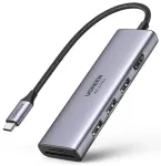 Ugreen CM511 5-in-1 &scaron;akotuvas USB-C į 3x USB 3.0 | HDMI | microSD | SD | pilkas