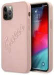 Guess GUHCP12LRSAVSRG Saffiano Vintage Script Aizsargapvalks priek&scaron; iPhone 12 Pro Max 6,7" / rozā