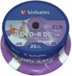 Verbatim Matricas DVD+R DL 8.5GB Double Layer 8x AZO Wide Printable non ID 25 Pack Spindle
