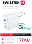 Swissten GaN Tīkla Lādētājs 2 x USB-C / USB / 70W