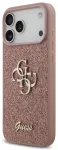 Guess PU Fixed Glitter 4G Metal Logo telefono dėklas iPhone 17 Pro Max rožinis