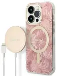 Rinkinys Guess GUBPP14LHJEACSP Case+ Charger iPhone 14 Pro 6,1" rožinis | pink hard case Jungle MagSafe