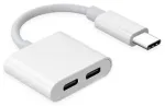 RoGer JH-032 USB-C uz 2x USB-C Audio adapteris + lādē&scaron;ana