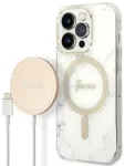 Guess GUBPP14LHMEACSH dėklas + įkroviklis iPhone 14 Pro 6,1" baltas|white hard case Marble MagSafe rinkinys