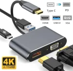 Riff 4in1 adapteris USB-C uz centrmezglu PD + HDMI + VGA + USB 3.0