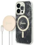 Guess GUBPP14LHMEACSK dėklas + įkroviklis iPhone 14 Pro 6,1" juodas|black hard case Marble MagSafe rinkinys