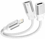 Swissten Textile Lightning Audio Charging Adapteris 2x Lightning 0.12m