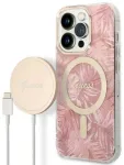Guess Set GUBPP14LHJEACSP Case+Charger Aizsargapvalks priek&scaron; iPhone 14 Pro 6,1" / rozā hard case Jungle MagSafe