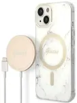 Guess GUBPP14MHMEACSH dėklas + įkroviklis iPhone 14 Plus 6,7" baltas|white hard case Marble MagSafe rinkinys