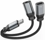 Swissten Textile USB-C / USB-C / Aux 3.5mm Charging Audio Adapteris 0.12m
