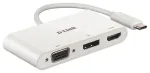 D-Link USB Adapter, USB-C Stecker > VGA + HDMI + DisplayPort Buchse (wei&szlig;)
