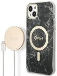 Guess rinkinys GUBPP14MHMEACSK dėklas + įkroviklis iPhone 14 Plus 6,7" juodas kietas dėklas Marble MagSafe
