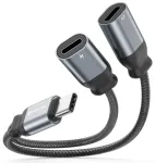 Swissten Textile USB-C Audio Charging Adapteris 2x USB-C 0.12m