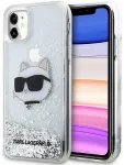 Karl Lagerfeld KLHCN61LNCHCS Aizsargapvalks priek&scaron; Glitter Choupette Head iPhone 11/XR / sudraba