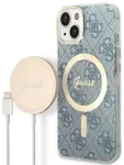 Guess Set GUBPP14MH4EACSB Aizsargapvalks un lādētājs priek&scaron; iPhone 14 Plus / 15 Plus 6.7" / zils