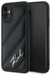Karl Lagerfeld KLHCN61PQDSMGK Diagonal Quilted Script Aizsargapvalks priek&scaron; iPhone 11 / Xr 6.1" / melns