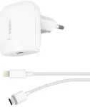 Belkin BoostCharge F7U096 kelioninis įkroviklis | 18W | PD | USB-C | su USB-C į Lightning laidu komplekte | baltas